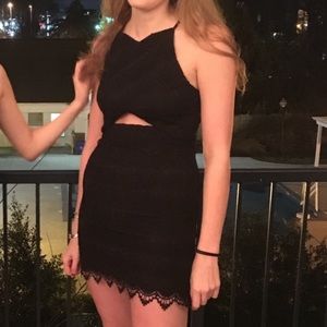 Sexy formal black lace mini dress